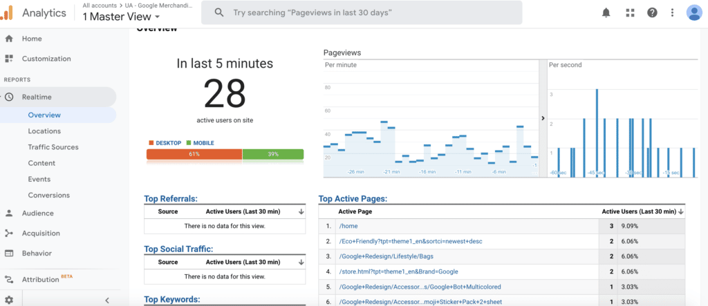 real time report in universal analytics