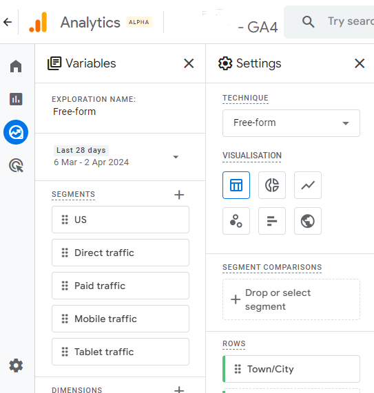 GA4 exploration Variables & tabs 